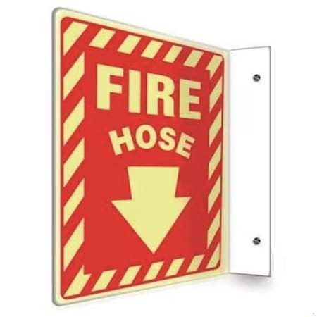 Accuform FIRE Hose ARROW DOWN, Glow Plastic, 12 in x 9 in, Hole Mount PSP409